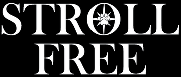 Black background with white text 'STROLL FREE' and a star-like symbol.
