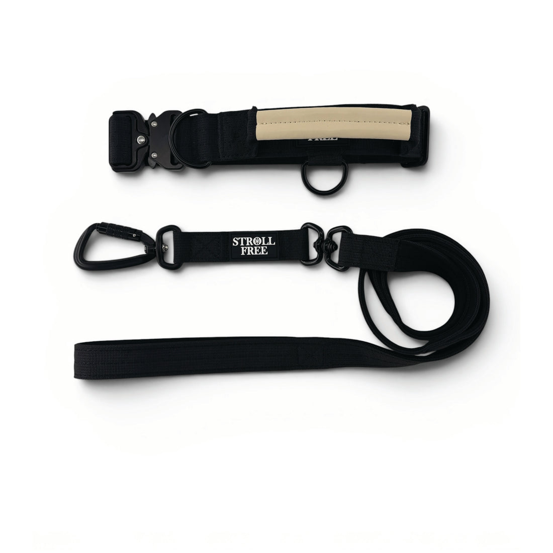 Northern Night Black heavy-duty dog collar and leash set with control handle on white background