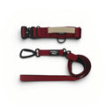 Sunset Point Red heavy-duty dog collar and leash set with control handle on white background