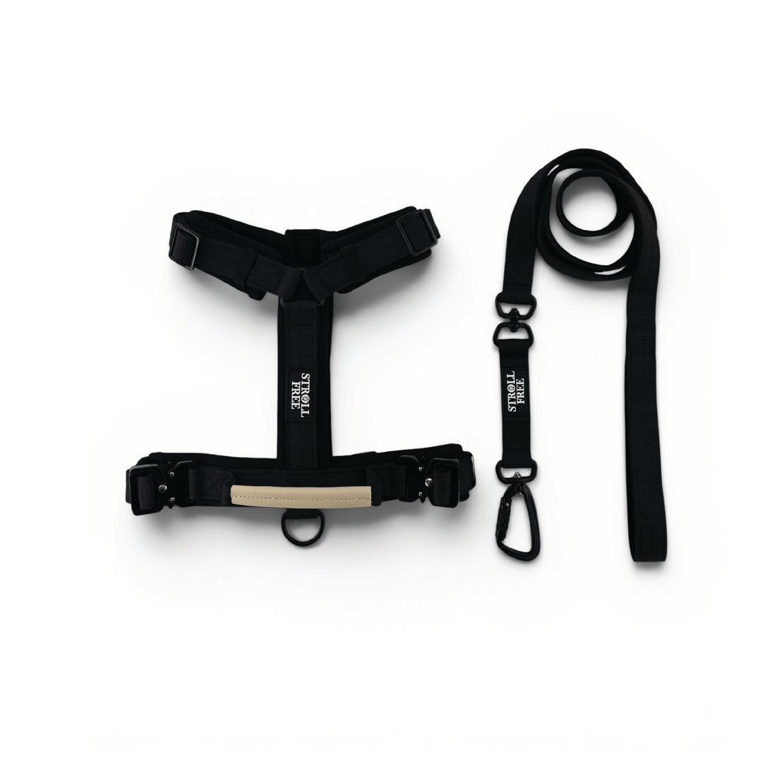 Northern Night Black heavy-duty dog harness and leash set on white background