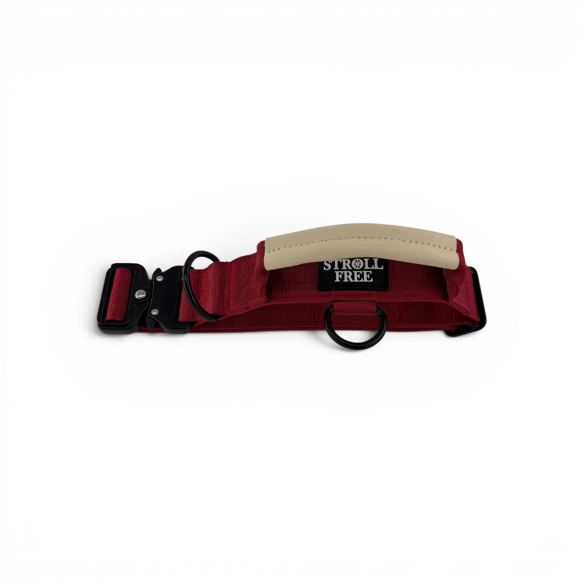 Sunset Point Red heavy-duty dog collar with control handle on a white background