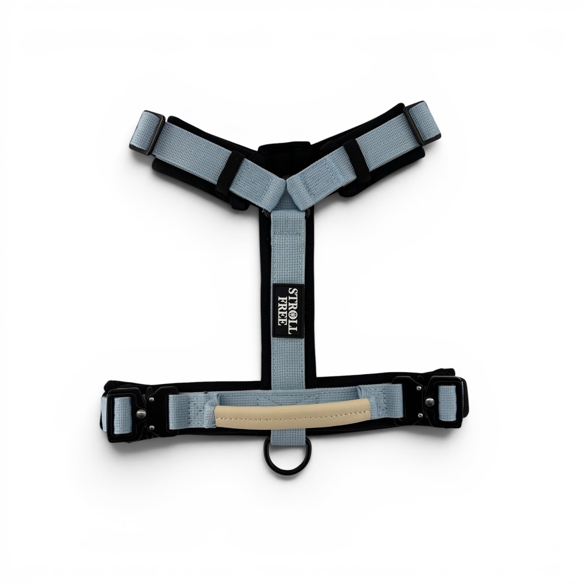 Muskoka Mist Blue heavy-duty dog harness with control handle on white background