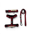 Sunset Point Red dog harness, collar and leash set with control handle on white background