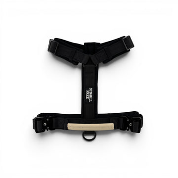 Northern Night Black heavy-duty dog harness with control handle on white background