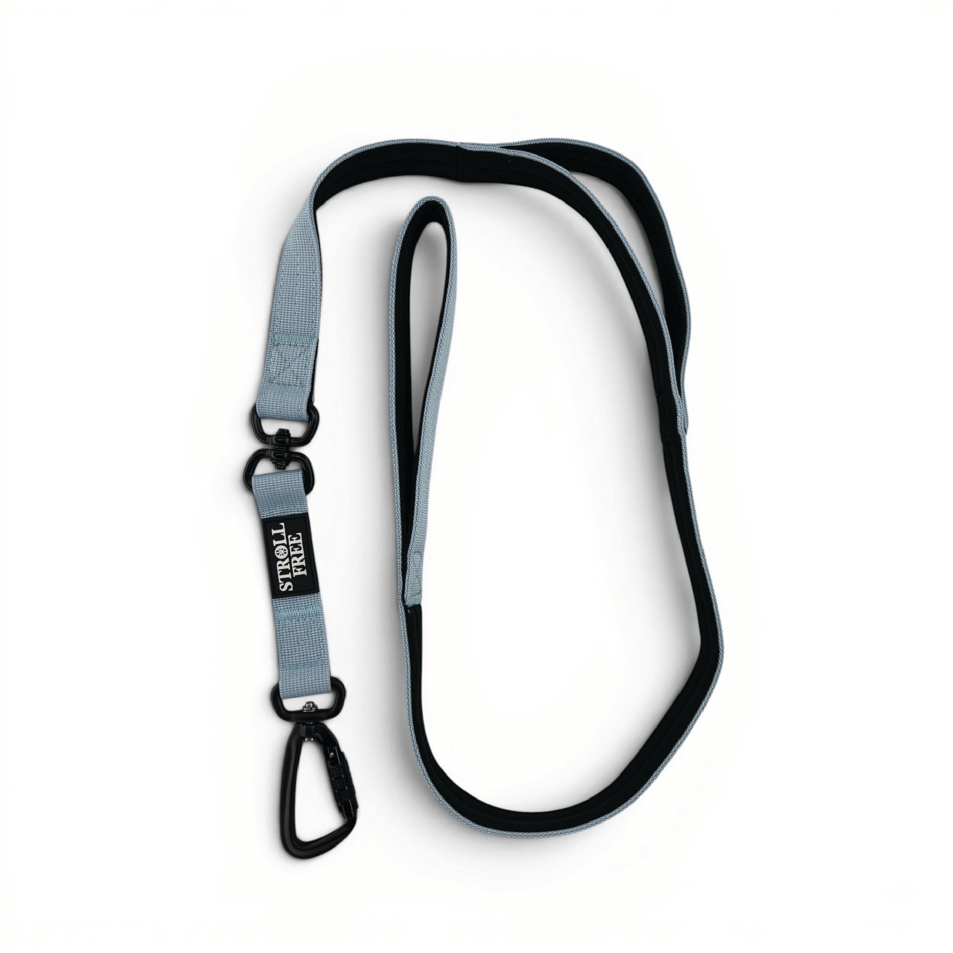 Muskoka Mist Blue heavy-duty dog leash with dual handles, double swivel and auto-lock carabiner on white background