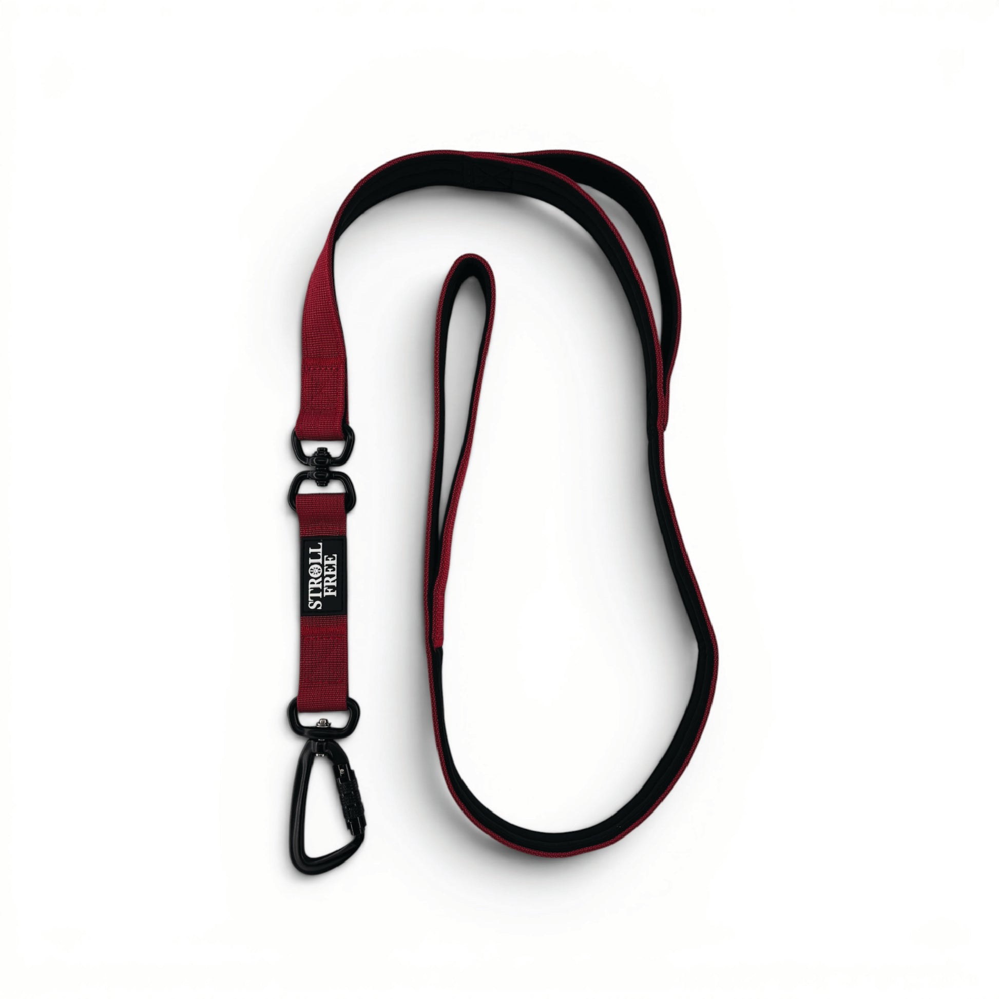 Sunset Point Red heavy-duty dog leash with dual handles, double swivel and auto-lock carabiner on white background